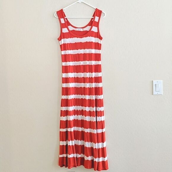 Calvin Klein Dresses & Skirts - Calvin Klein Striped Maxi Dress Orange White Tie Dye Tank Sleeveless - Size 6